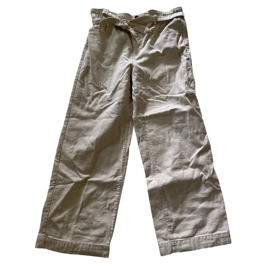 J. Crew Twill Paper Bag Wide Leg Full Length Pants Beige Khaki Women 14 Cotton